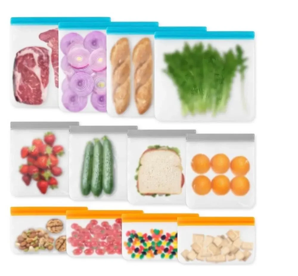 VUEKYN 12 Pack Reusable Freezer Bags Leakproof Food Storage Silicone snack Bags